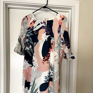 Floral knee length flutter sleeve dress